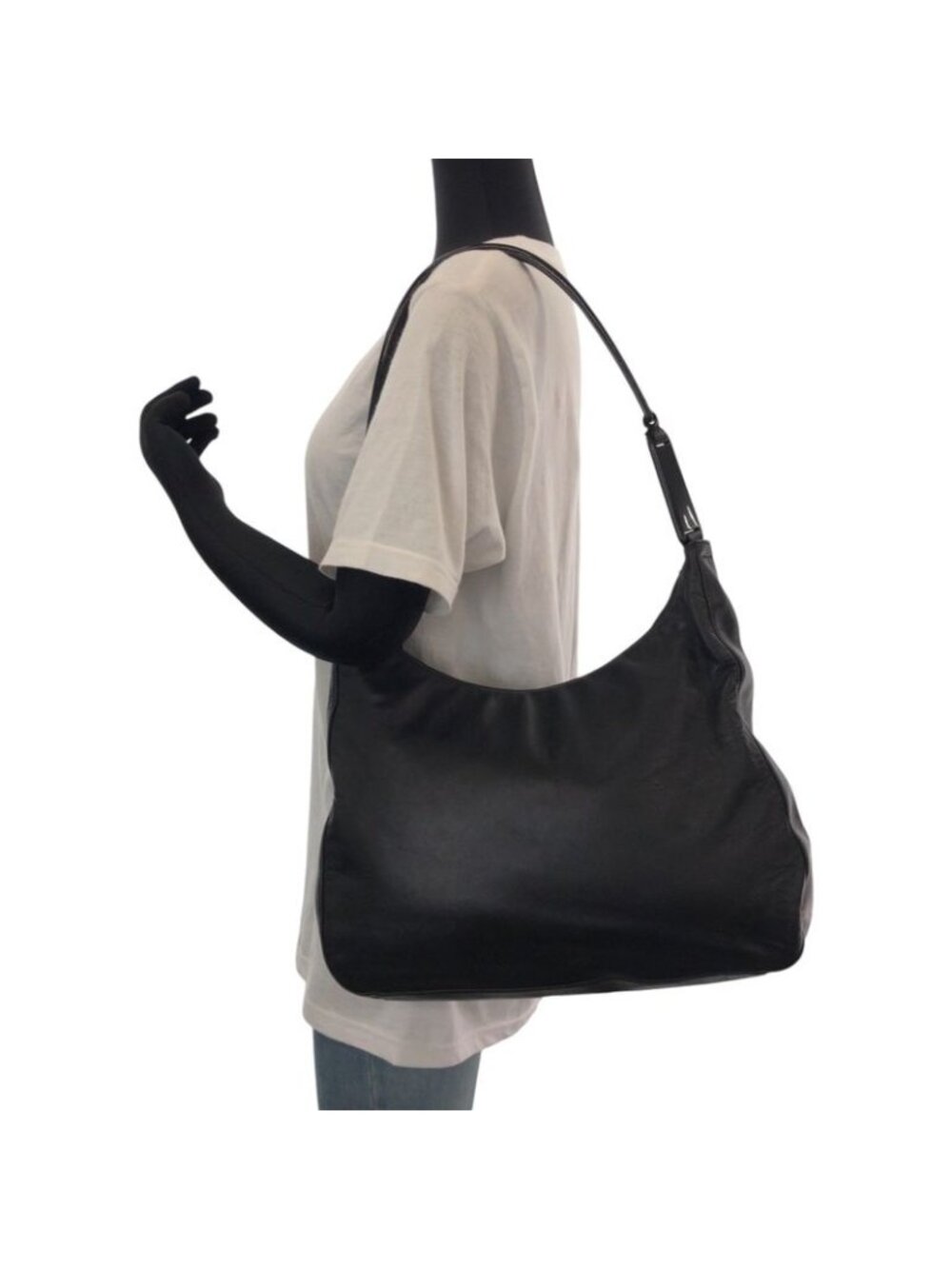 ★SOLD★ Prada Plastic Handle Logo Black Hobo Shoulder Bag - Picture 7 of 9